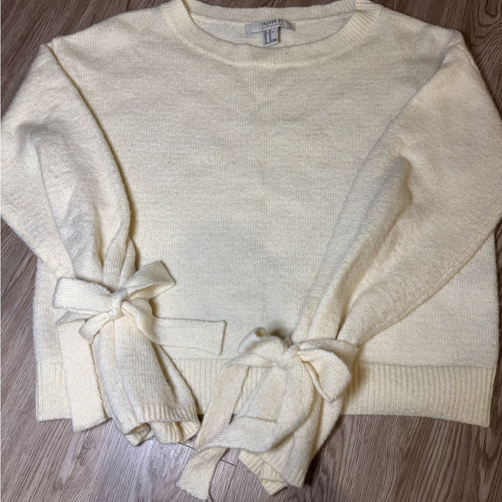 Forever 21 Cream Sweater with Bow Accents